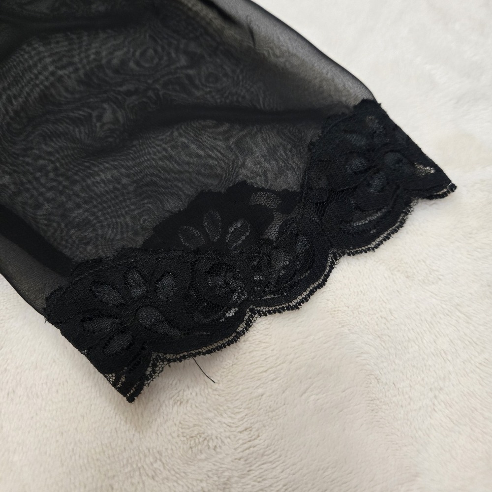Vintage Victorias Secret Black Sheer Floral Embroidered Lace Trim Blouse Top L - Picture 5 of 13